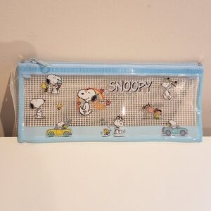 Snoopy Peanuts Mesh Zipper Cosmetic Bag Pencil Pouch, Light Blue, NEW